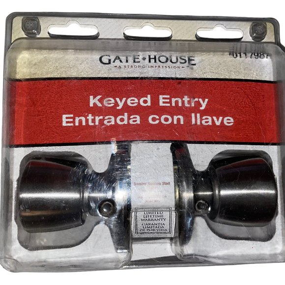 New Keyed Entry Nickel Lock Set Gatehouse Brushed Stainless Steel Door Knob - Picture 1 of 7